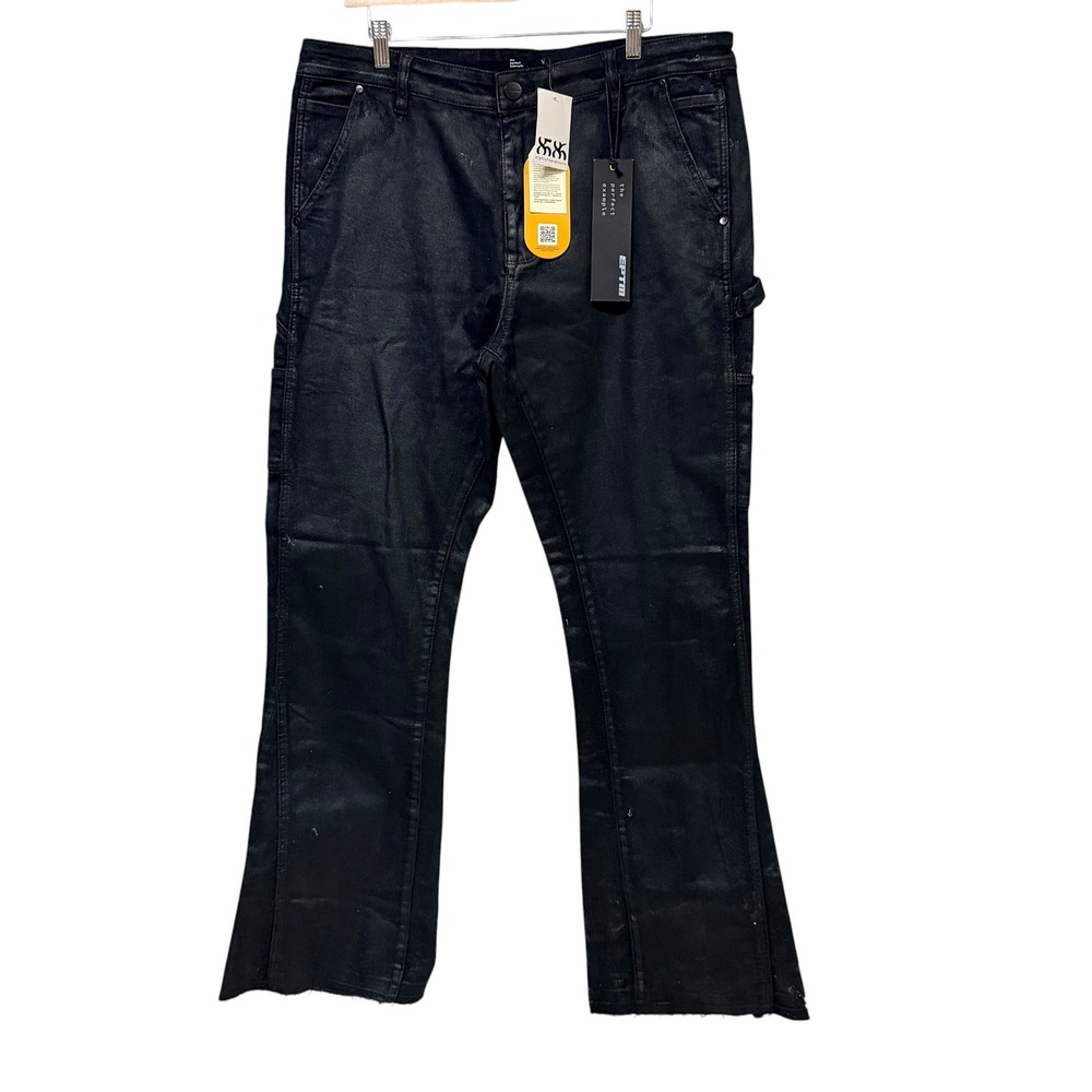 EPTM Mens Waxed Black Carpenter Flared Pants 10957 Coated Workwear Size 38 XXL
